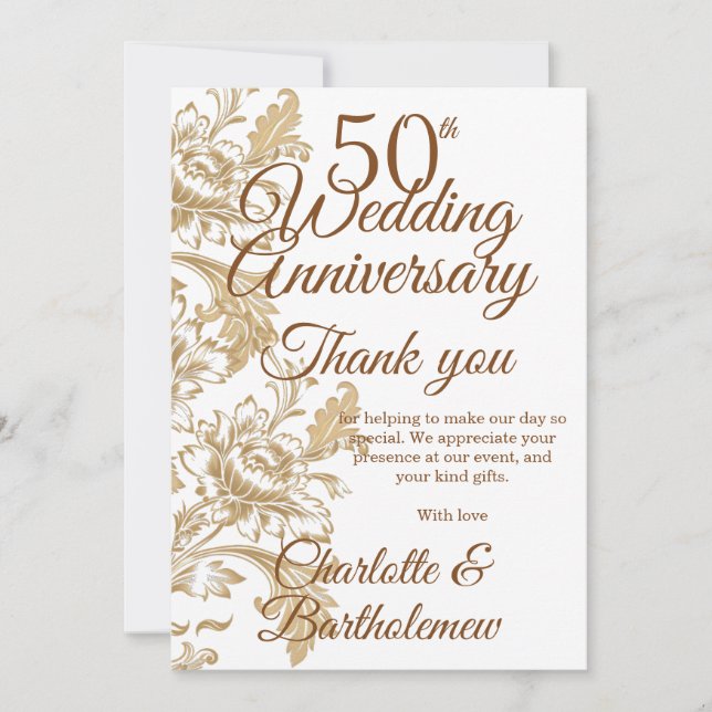 Carte De Remerciements 50e anniversaire du Mariage Floral (Devant)