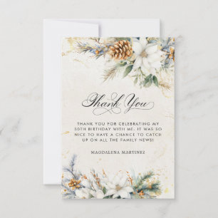 Carte De Remerciements 50e anniversaire Hiver Blanc Floral vert