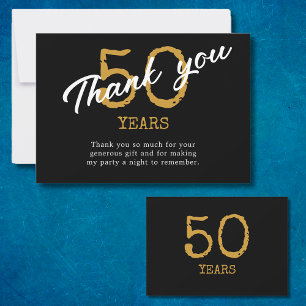 Carte De Remerciements 50e anniversaire Retro Noir et Or