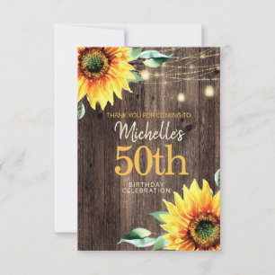 Carte De Remerciements 50e Chaîne Rustique en Bois pour femmes éclaire le