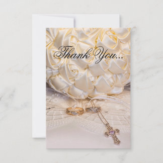 Carte De Remerciements 5807-Bouquet, anneaux et croix