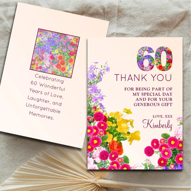 Carte De Remerciements 60e anniversaire floral moderne 60 ans fête (Créateur téléchargé)