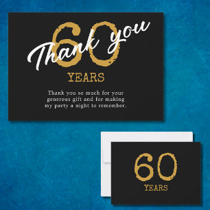Carte De Remerciements 60e anniversaire Retro Noir et Or