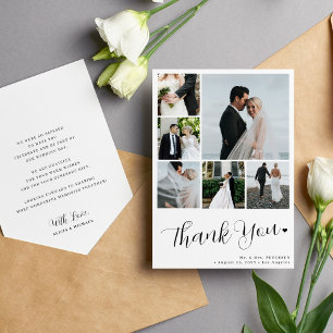 Carte De Remerciements 6 photo collage moderne minimaliste script mariage