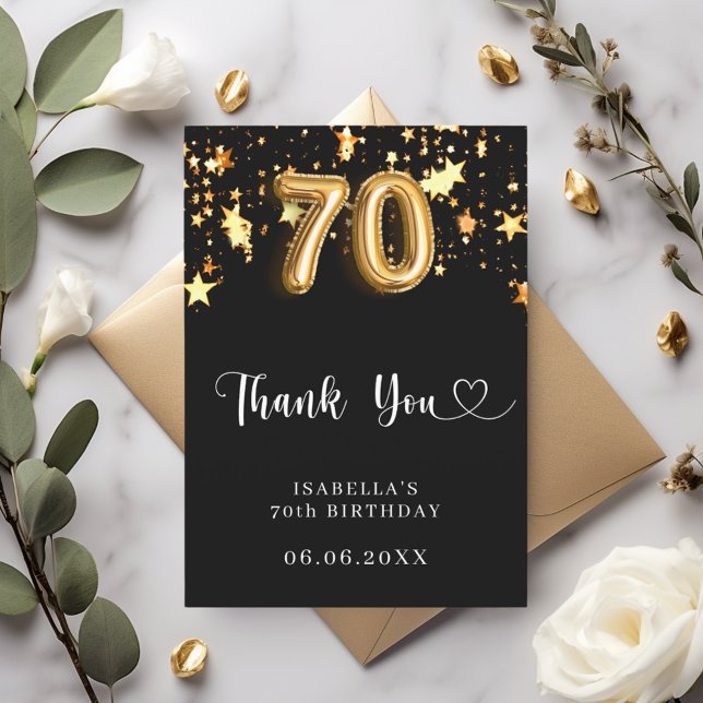 Carte De Remerciements 70e anniversaire étoiles d'or noir (Créateur téléchargé)