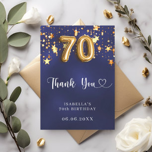 Carte De Remerciements 70e anniversaire marine bleu or étoiles