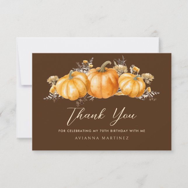 Carte De Remerciements 70e anniversaire Rustic Boho Citrouille plat (Devant)