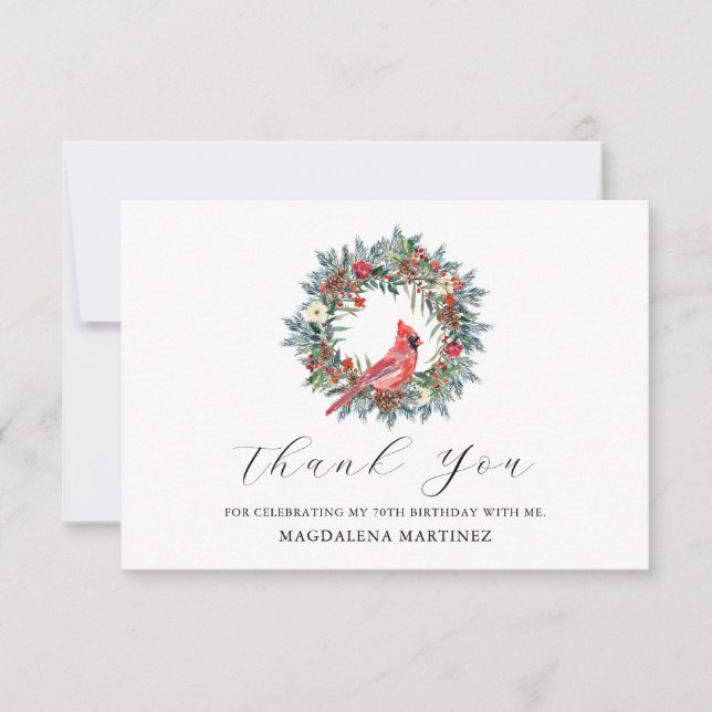 Carte De Remerciements 70th Birthday Red Cardinal Wreath Custom Flat (Devant)