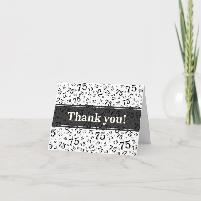 Carte De Remerciements 75th "Thank you!" Black/White Number Pattern (Devant)