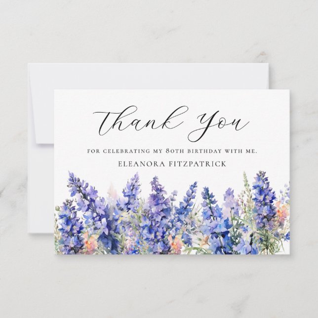 Carte De Remerciements 80e anniversaire bleu juillet Fleur de naissance p (Devant)