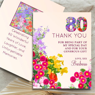 Carte De Remerciements 80e anniversaire floral moderne 80 ans fête