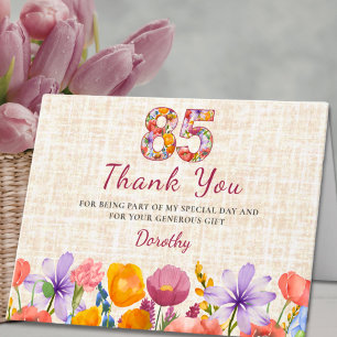 Carte De Remerciements 85e anniversaire - Élégant floral numéro 85 ans