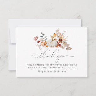 Carte De Remerciements 90e anniversaire Citrouille automne Fleur plat per
