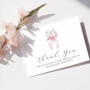 Carte De Remerciements 90e anniversaire Pink Bow Fleur sauvage plat perso
