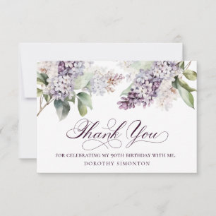 Carte De Remerciements 90e anniversaire Purple Lilac Fleur de printemps