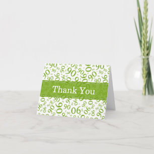 Carte De Remerciements 90ème motif de numéro vert/blanc "Merci !"