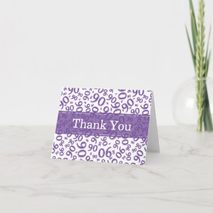 Carte De Remerciements 90ème motif de numéro violet/blanc "Merci !"