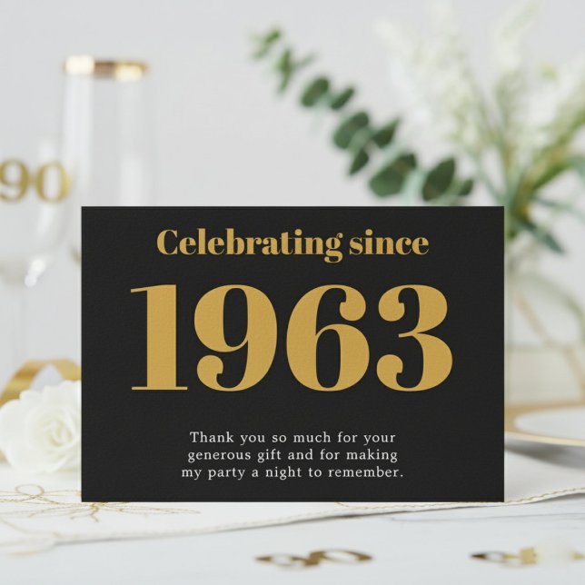 Carte De Remerciements 90th Birthday 1936 Retro Black And Gold (1963 thank you card. White background.)