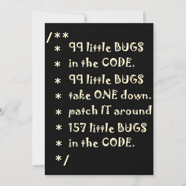 Carte De Remerciements 99 Bugs Dans Le Logiciel Code Drôle Ingénieur Test (Devant)