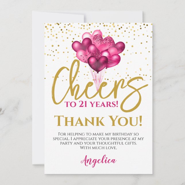 Carte De Remerciements À 21 Ans, Tchin ! 21e Anniversaire (Devant)
