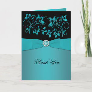 Carte de remerciements à bijoux floraux turquoise 