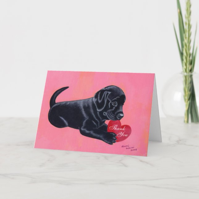 Carte de remerciements à chiot noir Labrador (Devant)