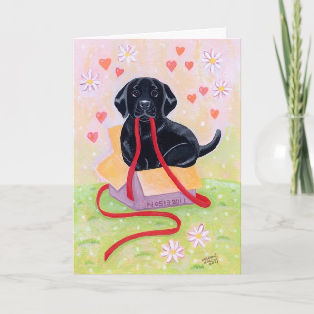 Carte de remerciements à chiot noir Labrador (Devant)