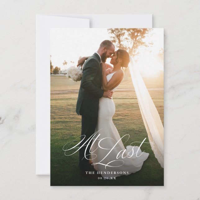 Carte De Remerciements À Dernier Élégant Script photo Mariage (Devant)