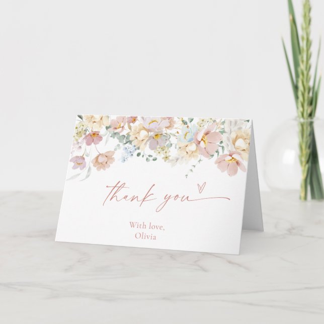 Carte de remerciements à douche fleurie, Fleur sau (Devant)