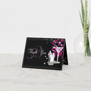 Carte de remerciements à étincelle rose et noire