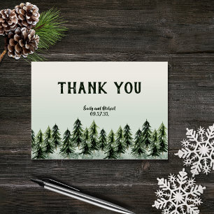 Carte De Remerciements À feuillage persistant forêt de montagne vert noir