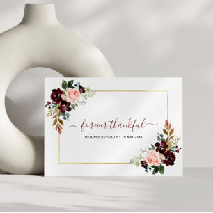 carte de remerciements à fleurs bordeaux
