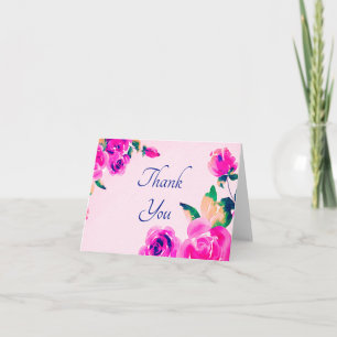 Carte de remerciements à fleurs roses
