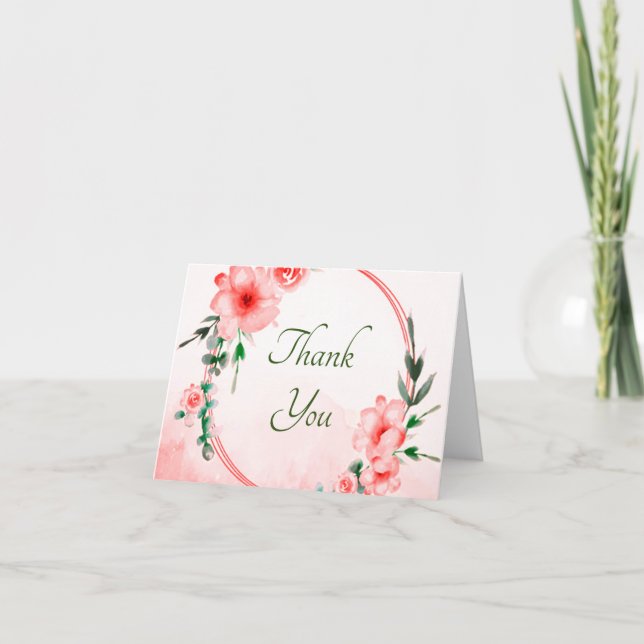 Carte de remerciements à fleurs roses (Devant)