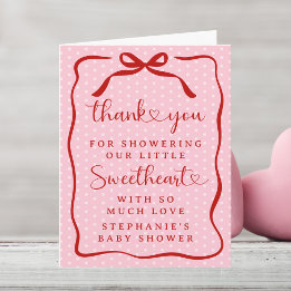Carte De Remerciements A Little Sweetheart Pink Red Bow Girl Baby Shower