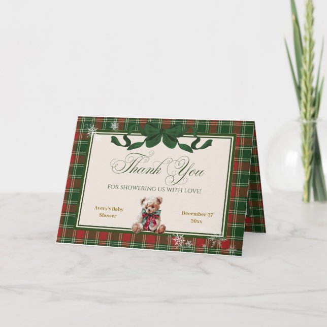 Carte De Remerciements A Merry Little Baby Shower Teddy Bear Christmas (Devant)