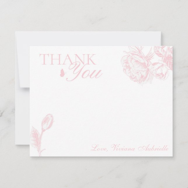 Carte de remerciements à papillons floraux rose et (Devant)