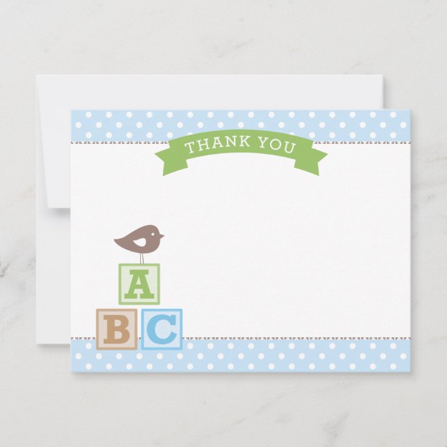 Carte De Remerciements ABC Blocks Blue et Green Boy Baby shower (Devant)