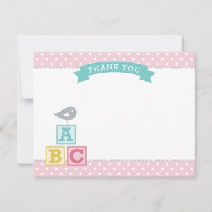 Carte De Remerciements ABC bloque le Baby shower rose et Aqua Girl