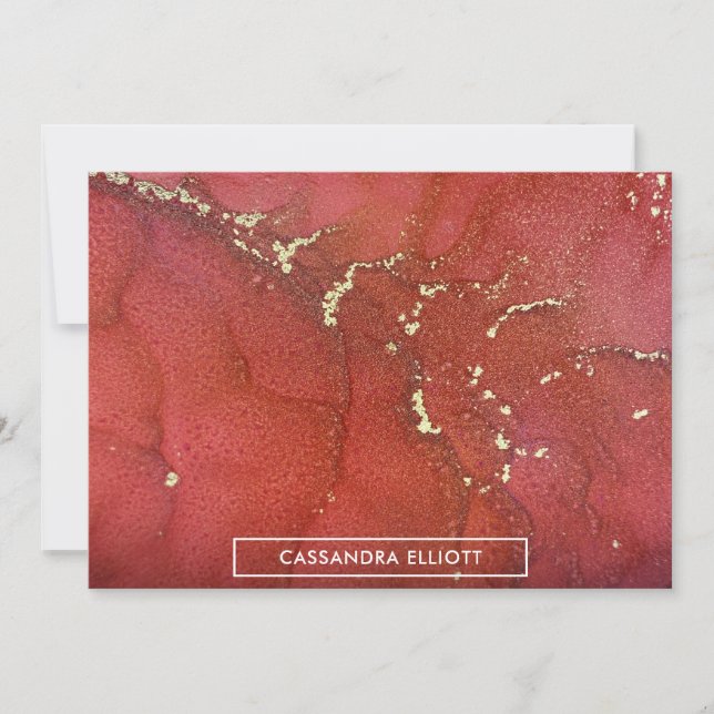 Carte De Remerciements Abstrait Lumineux Rouge & Or Encre d'alcool Liquid (Devant)
