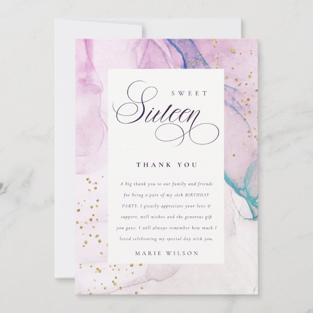Carte De Remerciements Abstrait Pastel Purple Blue Turquoise Sweet 16 Ann (Devant)