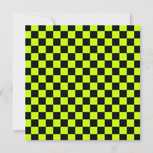 Carte De Remerciements Acid green black checkerboard pattern (Devant)