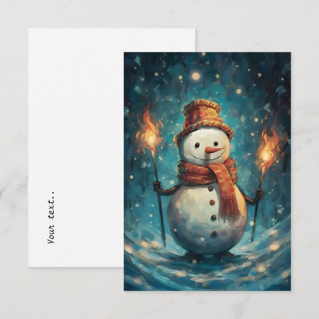 Carte De Remerciements Adorable aquarelle traditionnelle bonhomme de neig (Devant / Derrière)