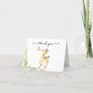 Carte De Remerciements Adorable Cerf De Bébé Avec Baby shower Papillon