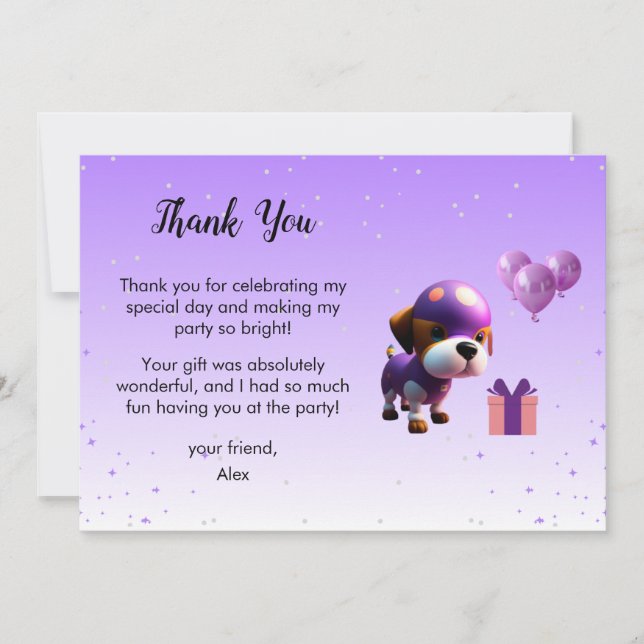 Carte De Remerciements Adorable Chien mignon Fête d'anniversaire pour enf (Devant)
