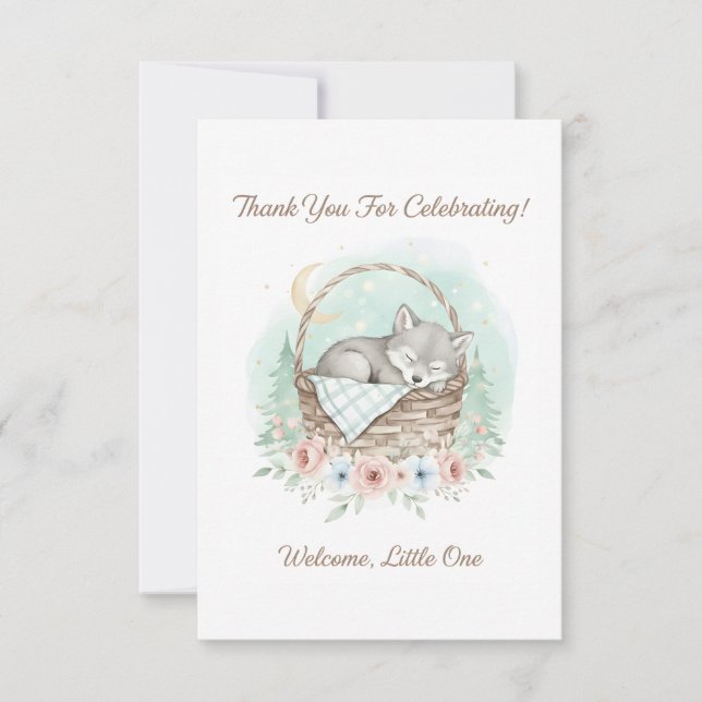 Carte De Remerciements Adorable,fluffy baby wolf Baby Shower  (Devant)