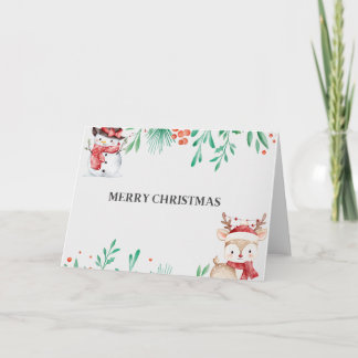 Carte De Remerciements Adorable Snowman & Reindeer Blank 