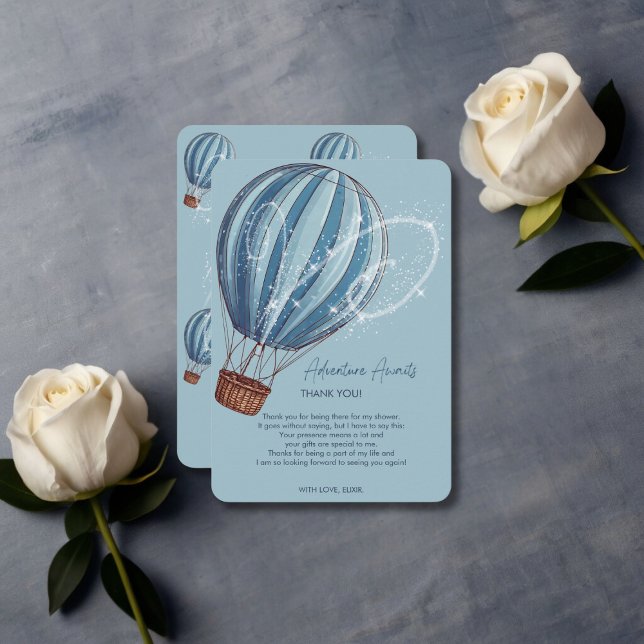 Carte De Remerciements Adventure Await Blue Hot Air Balloon Baby shower (Créateur téléchargé)