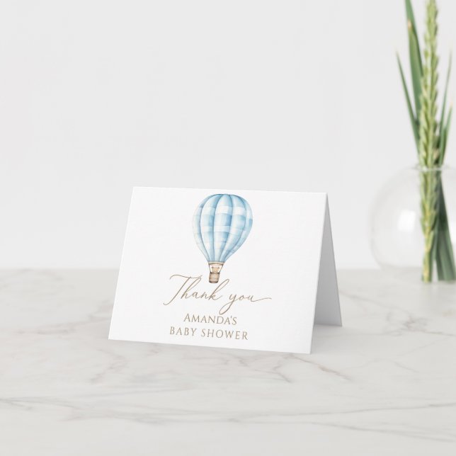 Carte De Remerciements Adventure Await Blue Hot Air Balloon Baby shower (Devant)