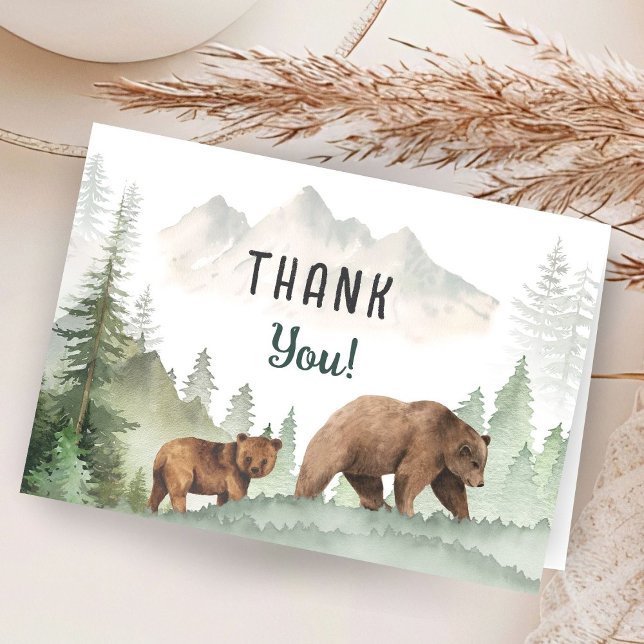 Carte De Remerciements Adventure Begin Baby Shower Bear Folded Thank You (Créateur téléchargé)